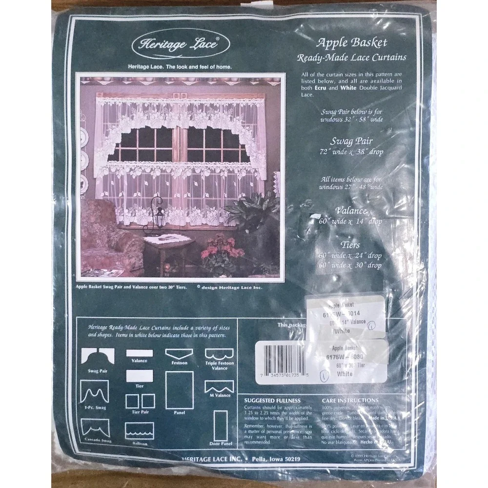 Vintage Heritage Lace Apple Basket Cafe Curtain Valance Tier White Lace